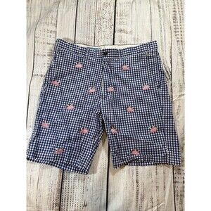 Castaway Nantucket Island Mens Gingham Embroidered Pigs Shorts Size 34 Cotton